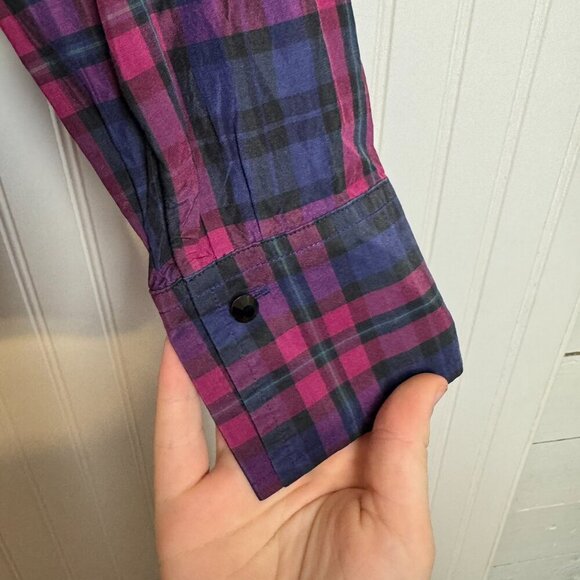 Talbots plaid faux wrap silk blend long sleeve top size 4 petite G45 - Picture 6 of 8